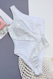 Maillots de bain dos nu transparents en patchwork sexy blanc (avec rembourrages)