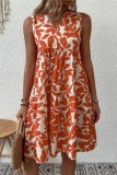 Orange Casual Print Patchwork V-hals ärmlösa klänningar