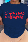 Vita Casual Basis Print Patchwork T-shirts med bokstaven O-hals