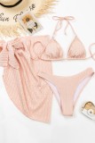 Pink Sexy Solid Bandage Backless Swimsuit Three Piece Set (With Paddings)