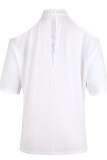 T-shirt con collo a O scavate con stampa casual bianca
