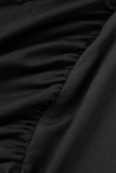 ブラック セクシー カジュアル ソリッド パッチワーク V ネック レギュラー ジャンプスーツ