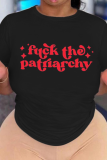 Vita Casual Basis Print Patchwork T-shirts med bokstaven O-hals