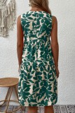 Gröna Casual Print Patchwork V-hals ärmlösa klänningar