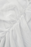Robes asymétriques sans bretelles en maille à volants en patchwork blanc Sexy Street Party