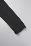 Schwarze, sexy, lässige, solide Patchwork-Jumpsuits mit V-Ausschnitt und normaler Passform