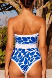 Blue Sexy Print Patchwork Swimwears (With Paddings)
