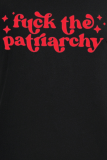 Zwart casual basis print patchwork T-shirts met letter O-hals