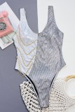 Zilver sexy patchwork kettingen backless swimwears (met vullingen)