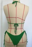 Grüne sexy Patchwork-Bandage, rückenfrei, Badebekleidung (ohne Polster)