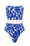 Blue Sexy Print Patchwork Swimwears (With Paddings)