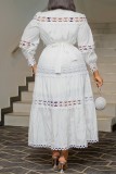 Witte casual effen uitgeholde patchwork jurken met halve coltrui en lange mouwen