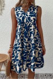 Marineblauwe casual print patchwork V-hals mouwloze jurken