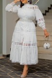 Witte casual effen uitgeholde patchwork jurken met halve coltrui en lange mouwen