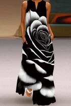 Чистое черное повседневное длинное платье с принтом и V-образным вырезом Платья