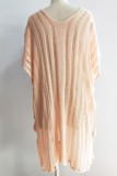 Pink Sexy Solid See-through Slit Swimwears Cover Up