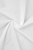 Robes asymétriques sans bretelles en maille à volants en patchwork blanc Sexy Street Party