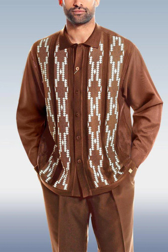 Dark Brown Brown Knitted Walking Suit Long Sleeve Suit 36