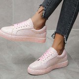Sapatos casuais patchwork rosa com porta arredondada