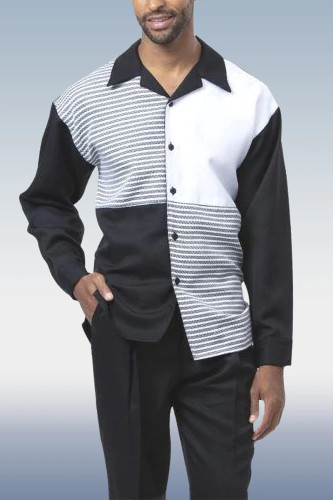 Black White Men's Fashion Casual Long Sleeve Walking Suit 020