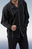 Черный мужской прогулочный костюм контрастного цвета с длинным рукавом 036