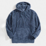 Blue Retro stripe print men's hoodie