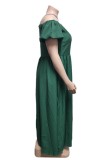 Зеленое повседневное однотонное длинное платье с открытой спиной и открытыми плечами Платья больших размеров