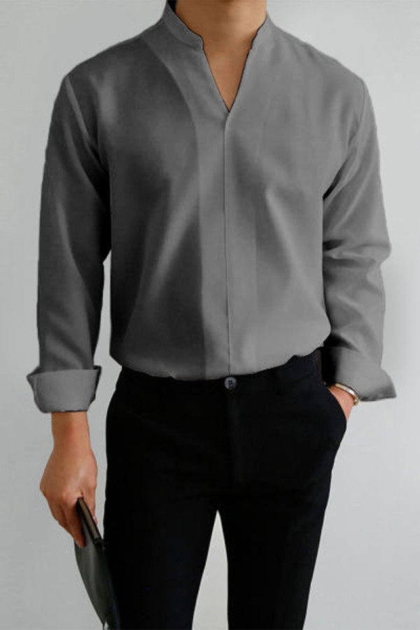 Camisa casual gris de diseño simple para caballeros