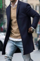 Trench-coat bleu tibétain pour homme Manteau en laine pour homme Manteau en laine pour homme