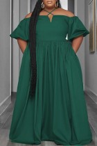 Grünes, lässiges, einfarbiges, schulterfreies, langes Kleid in Übergröße