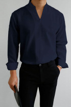 Diepblauw heren eenvoudig ontwerp casual overhemd