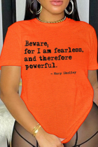 Orangefarbene, lässige Street-Print-Patchwork-T-Shirts mit O-Ausschnitt