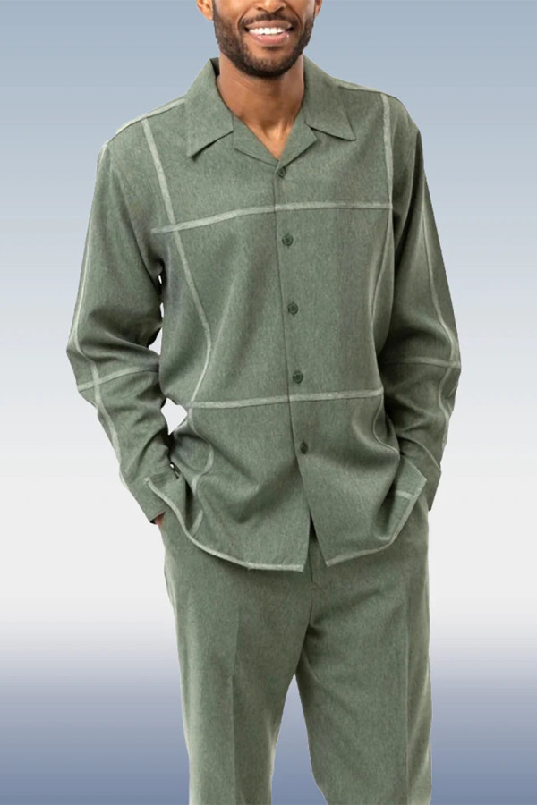 Зеленый мужской зеленый замшевый прогулочный костюм с длинным рукавом 026