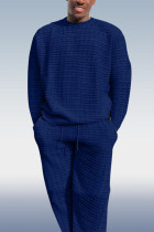 Bleu - Ensemble deux pièces en tricot décontracté bleu foncé pour homme