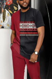 Black Red Men's casual ethnic style walking suit-061