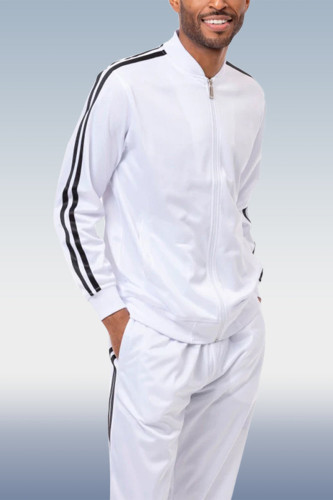 White Men's White Casual Sportswear 2 Piece Set