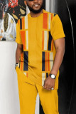 Costume de marche décontracté colorblock jaune pour hommes-068