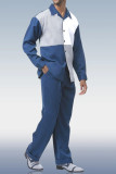 Traje para caminar de manga larga casual de moda para hombre blanco azul 020