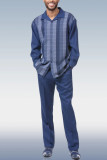 Moda masculina azul casual manga longa para caminhada 025