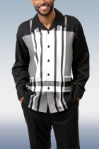 Terno de caminhada preto e branco masculino manga longa padrão preto