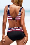 Maillots de bain multicolores Sexy Print Frenulum Backless Independence Day (avec rembourrages)