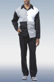 Black White Men's Fashion Casual Long Sleeve Walking Suit 020
