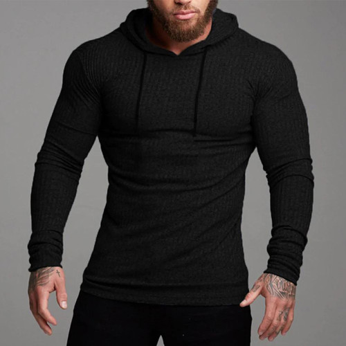 Black Striped Slim Fit Casual Fitness Sports Knit Sweater