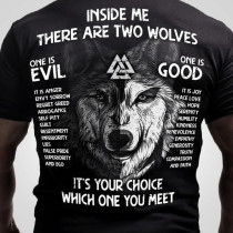 ブラック バイキング Inside Me There Are Two Wolves メンズ レター プリント ジム Tシャツ