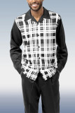 Terno preto e branco moda masculina casual manga longa para caminhada 012