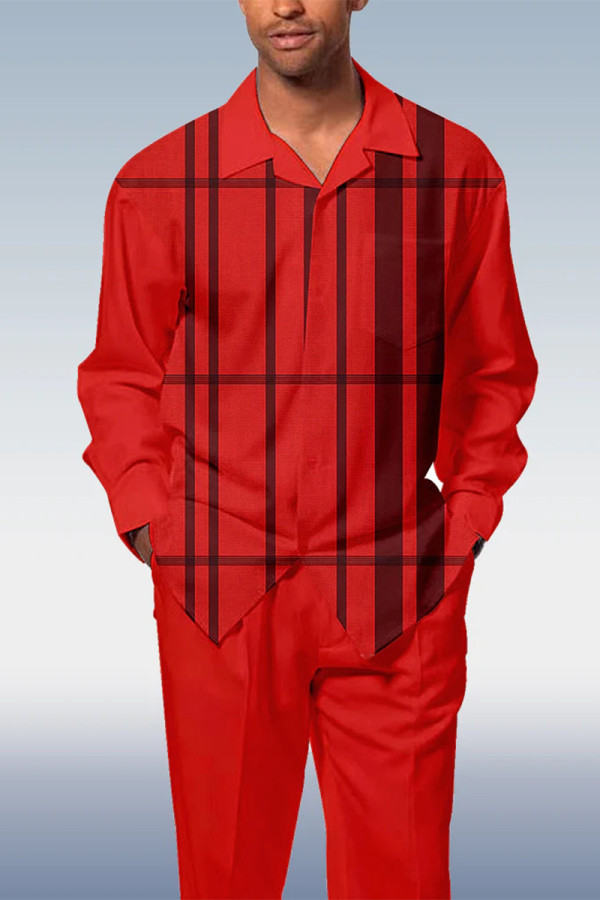 Terno de caminhada casual de manga comprida vermelho fashion masculino 004