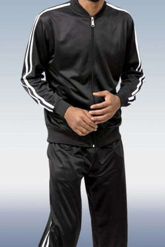 Black Men's Black and White Running Sports Two-Piece Set