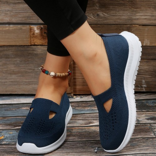 Deep Blue Casual Daily Hollowed Out Patchwork Solid Color Round Out Door Shoes