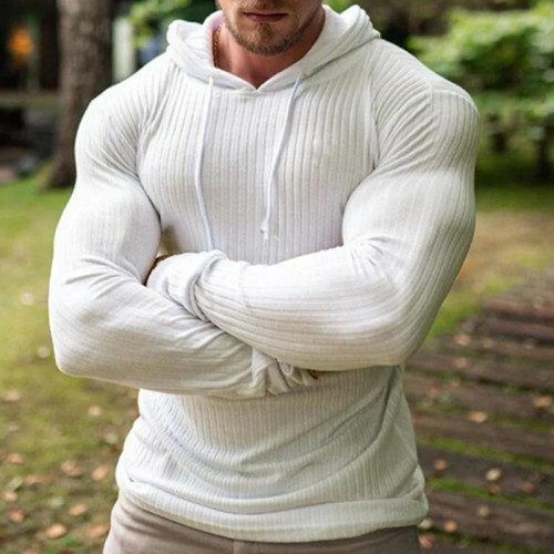 Белый полосатый облегающий повседневный вязаный свитер для фитнеса и спорта