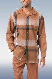 Кофейный мужской прогулочный костюм контрастного цвета с длинным рукавом 041